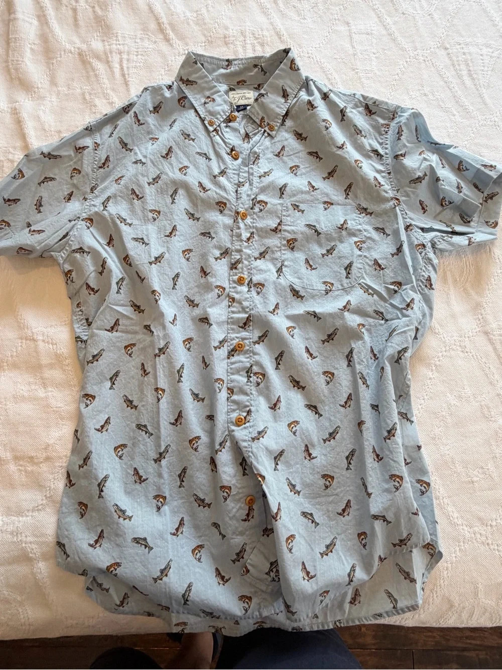J. Crew Light Blue Fish Print Button-Down Shirt